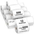 AveneMark 12 Rolls 4" x 3" Direct Thermal Labels for Barcodes Postage Address Shipping Compatible with Rollo & Zebra Desktop Printers Adhesive - 500 Labels/Roll by AveneMark