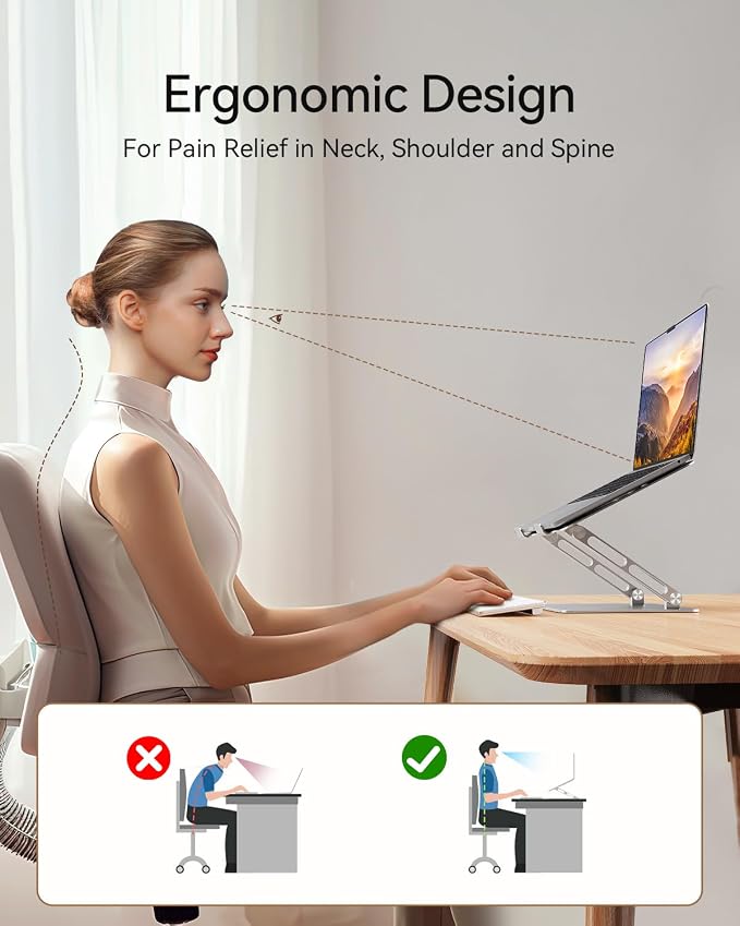 Orlian Foldable Aluminum Laptop Stand for 10-17.3" Laptops, Height Adjustable Portable Ergonomic Computer Holder, Space Saving Desk with Heat Dissipation. Compatible with MacBook/Dell/HP etc, Silver - Image 2