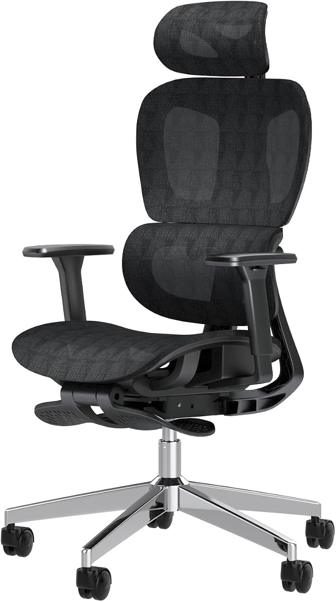 Ergonomic Office Chair with Footrest, Big and Tall Desk Chair with Adjustable Lumbar Support, Seat Depth & 3D Armrests, High Back Mesh Computer Chair for Home Office, Black by PatioMage