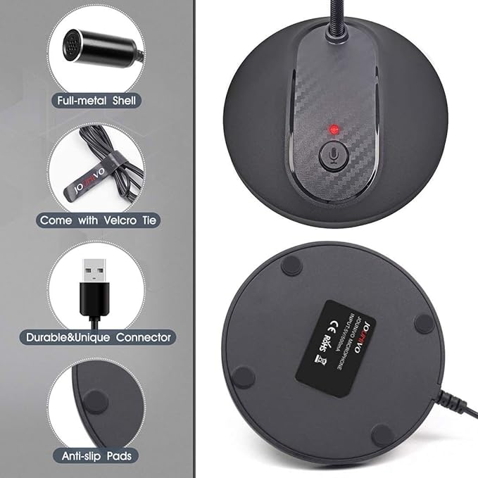 USB Microphone, 360 Degree Adjustable Gooseneck Design, Mute Button & LED Indicator, Noise-Canceling Technology, Plug & Play, Compatible with Windows & MacOS - Image 3