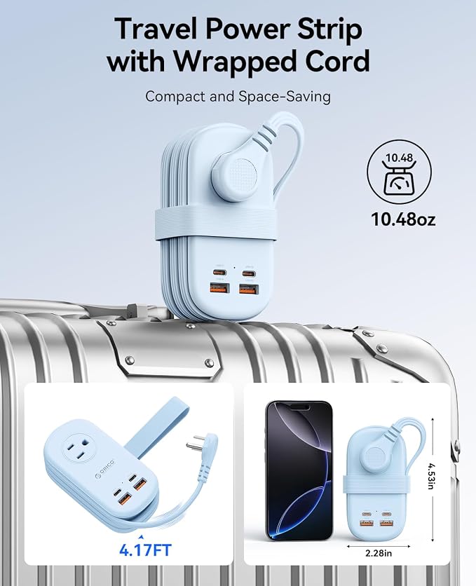 ORICO 65W GaN Travel Power Strip with Flat Plug and 4FT Extension Cord | 7-in-1 Charging Ports (3 AC Outlets/2 USB-A/2 USB-C), Fast Charger for MacBook Pro/Air, iPad Pro, iPhone 17/16/15- AP3 - Image 5