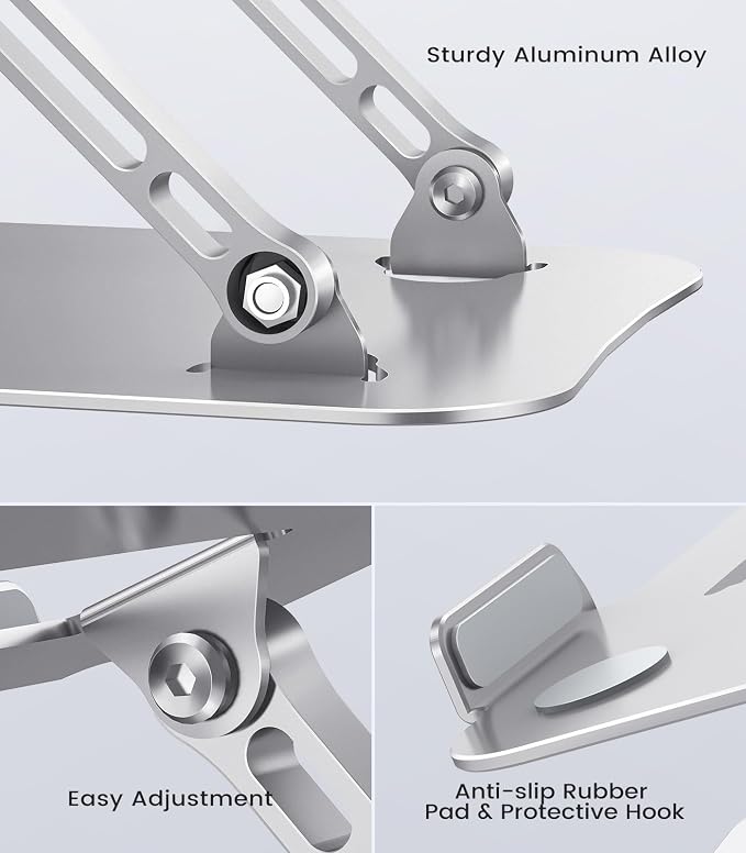 Orlian Laptop Stand Adjustable Computer Stand Sturdy Aluminum Laptop Stand for Desk Foldable Laptop Holder Portable Riser for 11–16-inch Laptop Notebook Tablet and More, Silver - Image 7