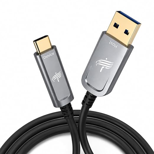 Fiber Optic USB A to USB C Cable 33ft, 10Gbps Active Optical Long-Distance USB-C Extension with SiliconLine Chip, EMI-Free for 4K Video Conferencing Rooms, Industrial Equipment,Data Center by FiberOpticUSBCExperts