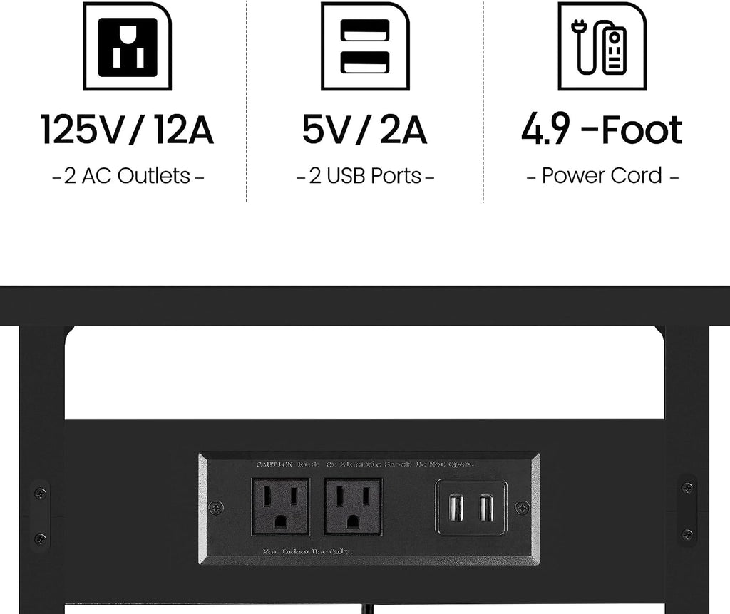 TUTOTAK C Shaped End Table with Charging Station, Side Table, Couch Table for Small Spaces, Tv Tray Table with 2 USB Ports and Outlets, Living Room, Bedroom TB01BK044 - Image 6