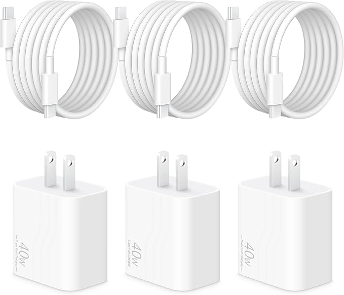 GUUSMART 40W iPhone 17/16/15 Charger Fast Charging 3 Pack Type C Chargers | USB C Charger Block for iPhone 17/16/15 Pro Max, 17/16/15 Plus, iPad Pro with Long 6 FT iPhone Charger USB C Cable-White by GUUSMART