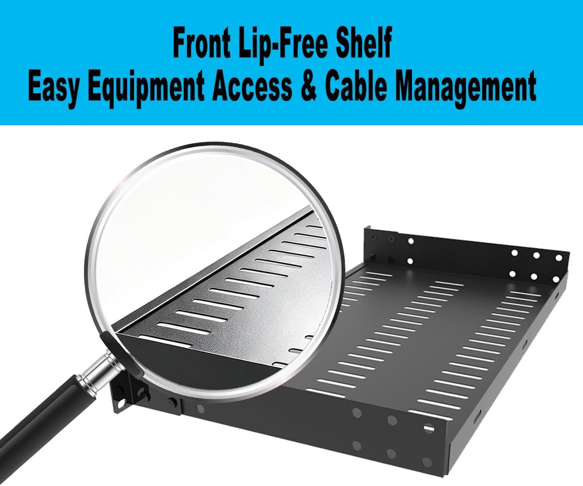 1U Vented Rack Shelf 8" Deep 44 lbs Capacity No Front Lip - Image 6