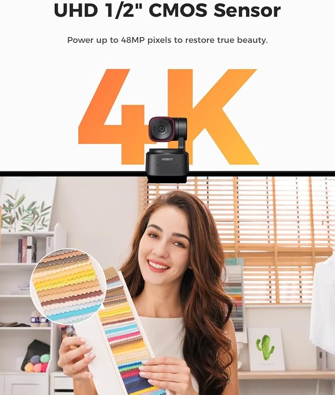 OBSBOT Tiny 2 Lite AI-Powered 4K UHD PTZ Webcam,1/2" CMOS 4X Digital Zoom AI Auto Tracking with Auto Zoom Gesture Control 2.0, LiveStream for Game/Meeting/Online Educate, W Mini Tripod | 1/2" CMOS 48MP HDR 4K@30fps 1080p@60fps Dual-Mic NR Gesture Contr... - Image 2