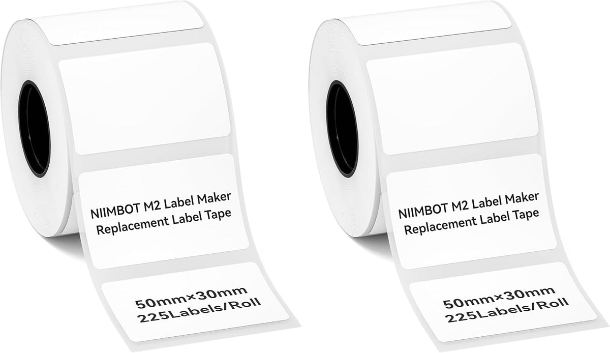 NIIMBOT M2/M3 Thermal Transfer Labels 1.97''x1.18'', for M2/M3 Label Maker, PET Material, Waterproof and High-Temperature Resistance, Long Storage Time, White Label Tape(50x30mm-225) (Pack of 2) by NIIMBOT