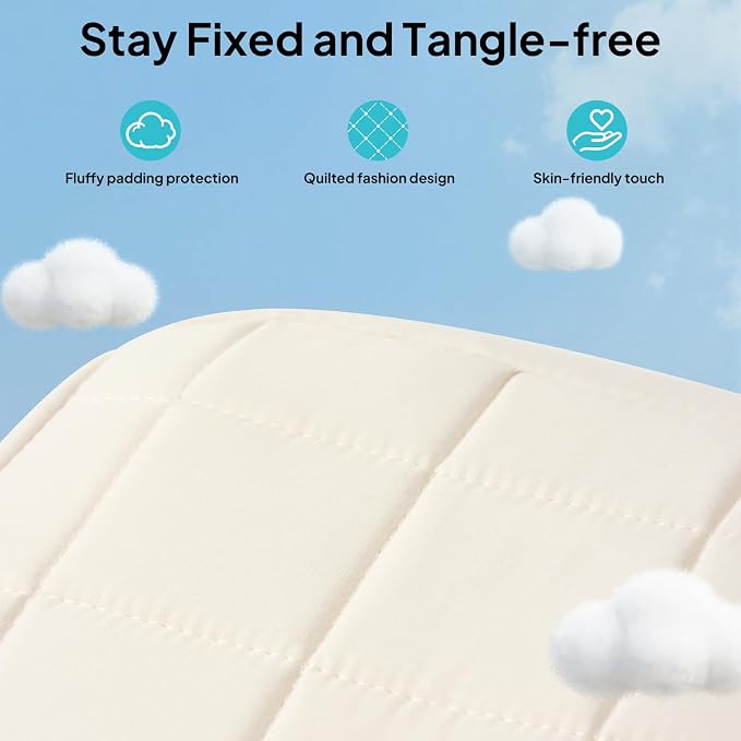 TOPEAST Quilted Cable Organizer Bag, Soft Tech Pouch & Travel Electronics Case with Elastic Pen Loop, Tangle-Free Cord Organizer for Women, Office Desk, AirPods, Chargers & Accessories, Beige - Image 6