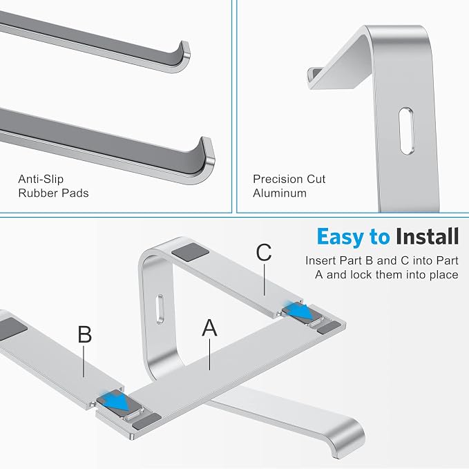OMOTON Laptop Stand, Detachable Mount for MacBook Air/Pro Dell HP Silver | 11-17" Laptop Holder for Desk, Notebook Computer Mount, Lightweight Cooling for Desk, Ergonomic Home Office - Image 5