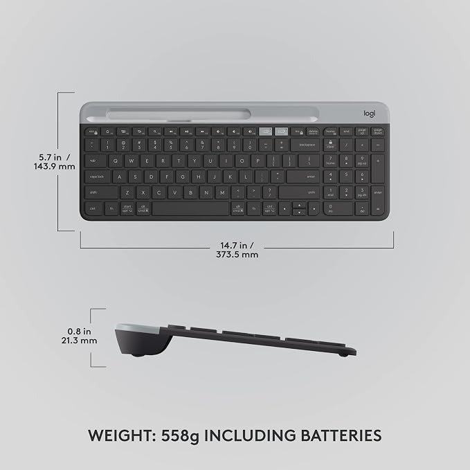 Logitech K585 Slim Wireless Keyboard with Built-in Phone Cradle - Graphite | Bluetooth with included USB receiver, connects 2 devices, cradle can hold smartphone or tablet up to 10 in. in landscape mode - Image 10