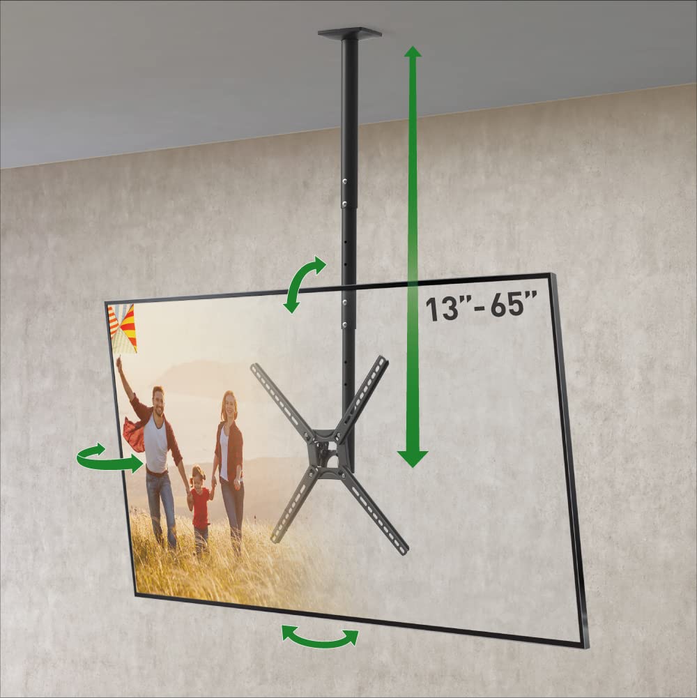 Barkan 38'' Long TV Ceiling Mount, 13-65 inch Full Motion - 3 Movement Flat/Curved Screen Bracket, Holds up to 88lbs, Telescopic Height Adjustment, Fits LED OLED LCD by Barkan