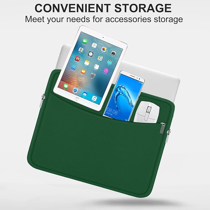 Laptop Sleeve Bag 14 inch, Shockproof Protective Laptop Cover Briefcase Carrying Computer Bag with Accessory Pocket Portable Computer Sleeve for 14" MacBook, HP, Dell, Lenovo, Acer, Green - Image 2