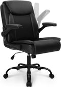 NEO CHAIR PU Leather Office Desk Chair with Adjustable Arms, All Black | Ergonomic Mid Back Computer Desk Chair Comfy with Wheels Swivel Rolling for Home Office Gaming Study by NEOCHAIR