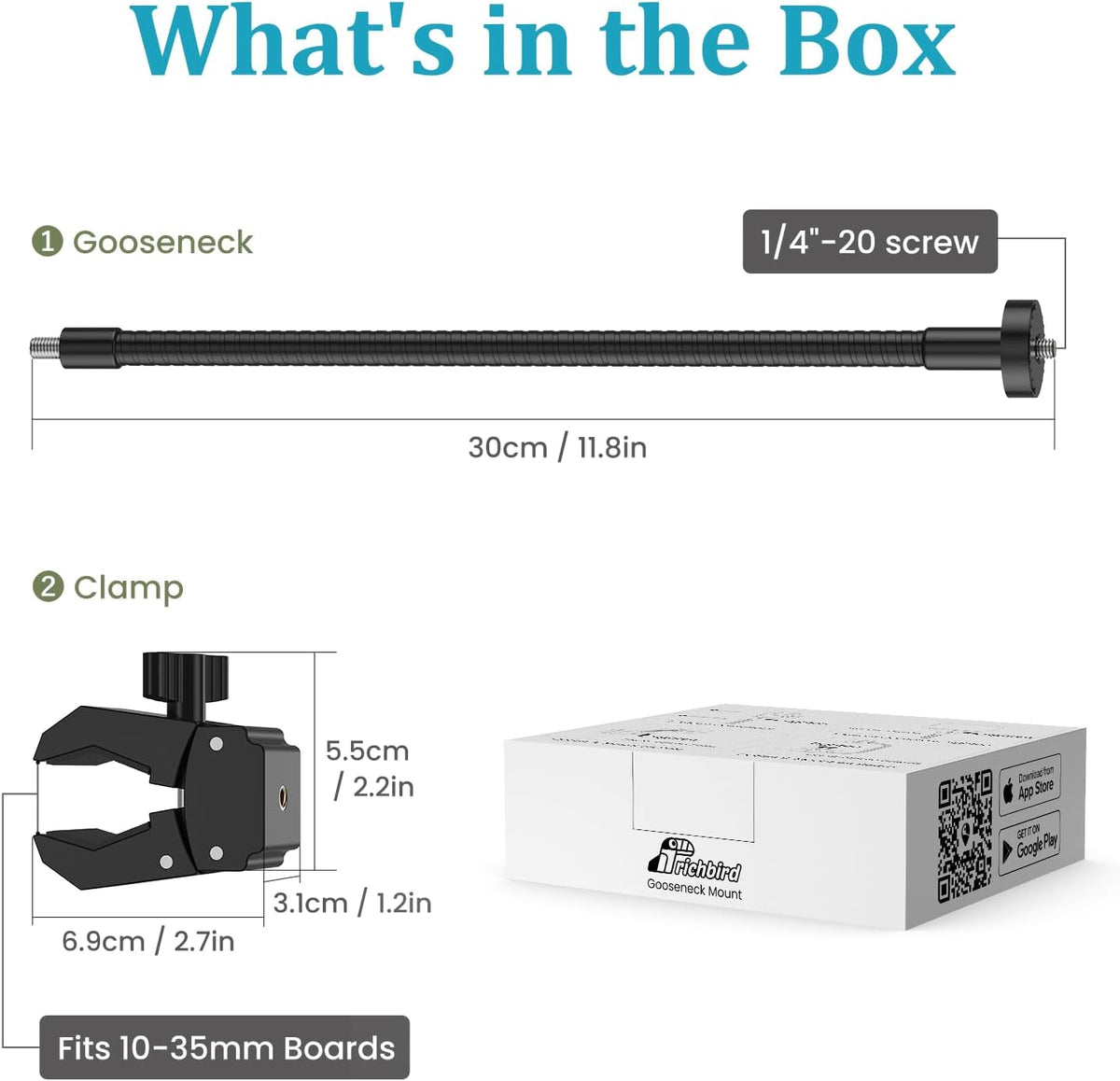 Gooseneck Clamp Camera Mount with 1/4" Screw, Flexible 30cm Arm - Image 4