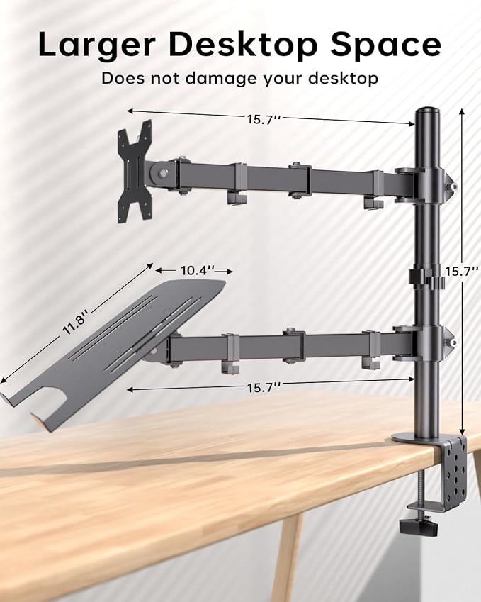 Afaloona Dual Monitor and Laptop Stand for 13-32" Monitor & 11-17" Laptop | Removable laptop tray converts to a dual monitor mount with full-motion adjustment for work and gaming, up to 18 lb per arm. - Image 8