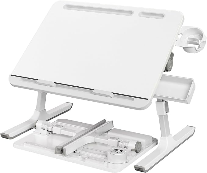 SONGMICS Bed Laptop Desk, Foldable Bed Desk for Laptop, 15.7 x 22 Inches Large Desktop, 120° Stepless Tilt, Adjustable Height, Cup Holder, Tray, Portable Sofa Table, White ULLD113WB01 by SONGMICSbySONGMICSHOME