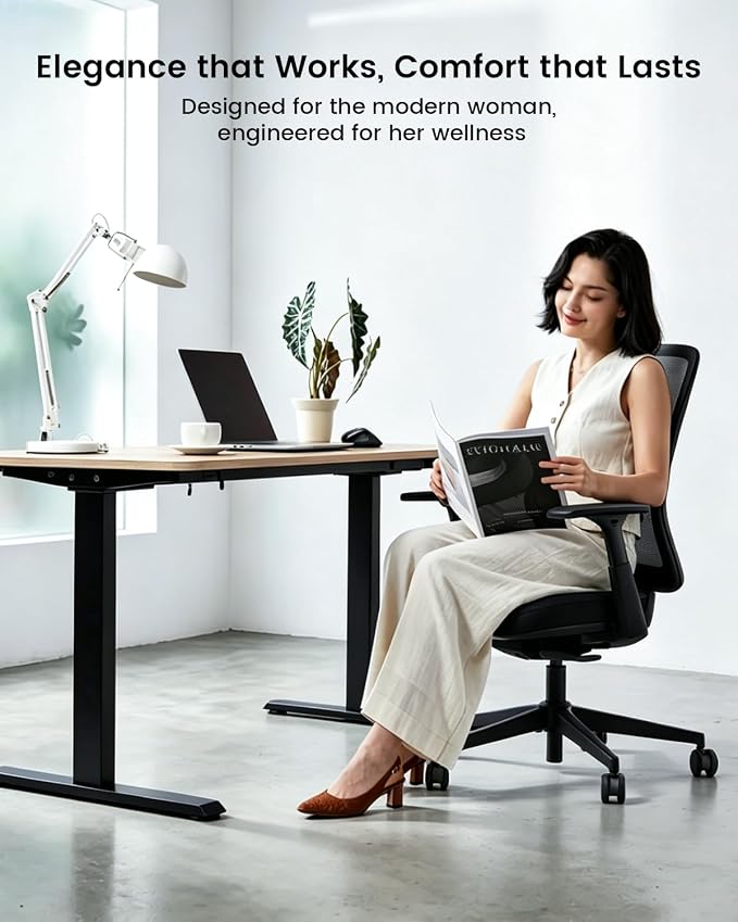 ProtoArc Flexer Ergonomic Office Chair for Women, Black | Foam Sliding Seat, Airflow Mesh Back, Hair-proof Casters, Easy Assembly, Fits 5'1"-6'0", Sleek Minimalist, for Small Spaces - Image 4