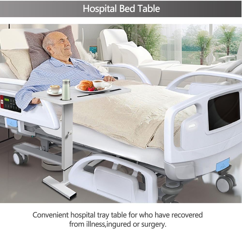 Overbed Table with Wheels & USB,Pneumatic Height Adjustable Bedside Table - Image 3