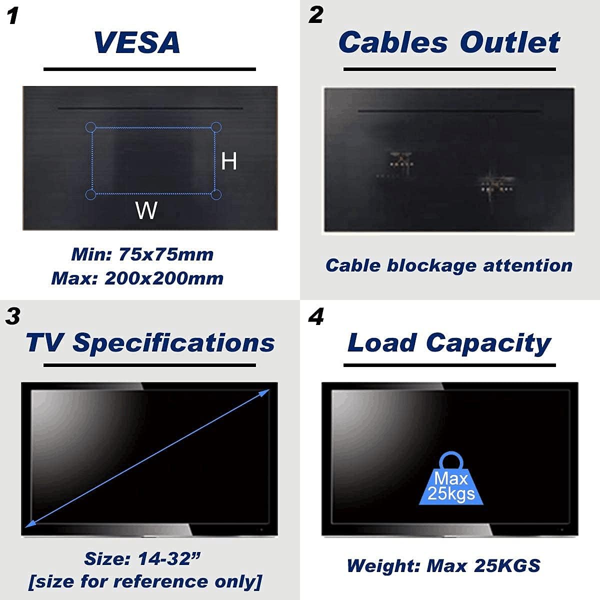 Suptek Tilt TV Wall Mount Bracket for Most 14-42 inch LED, LCD and Plasma TV Mount with Max 200x200mm VESA and 55lbs Loading Capacity, Fits Studs 8" Apart, Low Profile with Bubble Level (MT3202) - Image 6