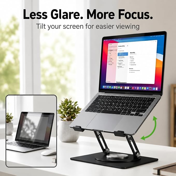 Uncaged Ergonomics Swivel Laptop Stand for Desk, Adjustable Computer iPad Stand for Desk w/ 360 Rotation, Portable Laptop Holder for Home Office Ergonomic Supplies (Black) - Image 10