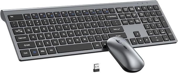 Wireless Keyboard and Mouse Combo, Ultra Slim Full Size Silent Keyboard | Quiet scissor switch keys, ultra slim design, 3 DPI adjustable mouse, 2.4GHz USB, for Computer,Windows, Mac, Laptop, PC by EDJO
