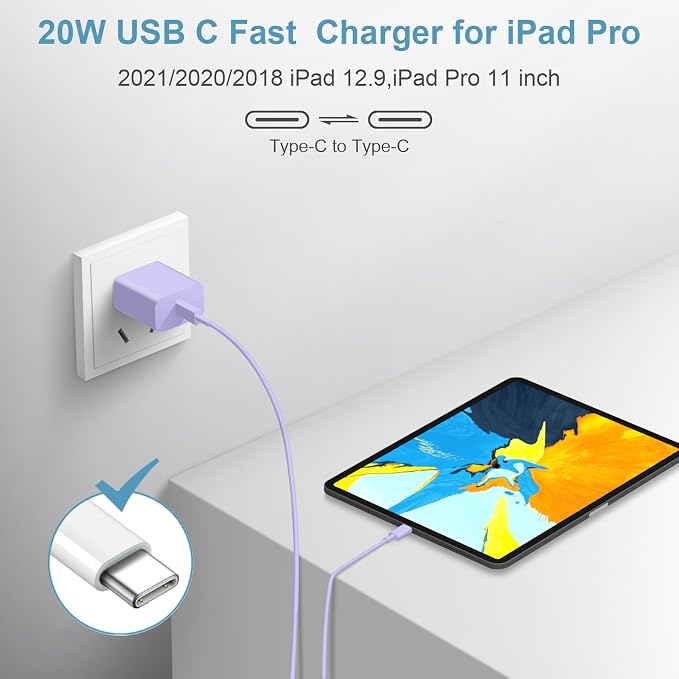 iPhone 17 16 15 Charger Fast Charging 3 Pack USB C Charger Block | Type C Chargers 6FT Cord Wall Chargers for iPhone Air/17/17 Plus/17 Pro/17 Pro Max/16/16 Plus/16 Pro/16 Pro (Purple) - Image 7