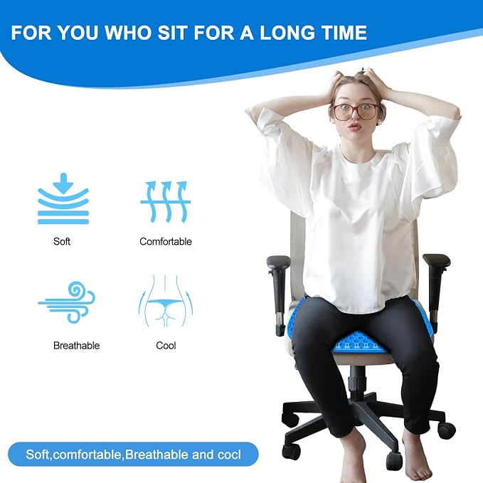 Large Gel Seat Cushion for Long Sitting With Non-Slip Cover,Soft & Breathable,Chair Cushion,Car seat Cushion,Office seat Cushion,Seat Cushion for Desk Chair,Wheelchair Cushion (Blue, Large Size) - Image 7
