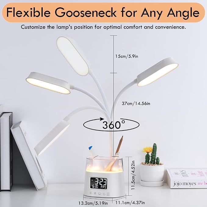 WILIT LED Desk Lamp for Home Office with Pen Holder, RGB Night Light, White | Table Lamp for Bedroom with USB Charging Port & Clock, Study Lamp for Kids Girls, Desk Light for College Dorm Room Essentials - Image 9