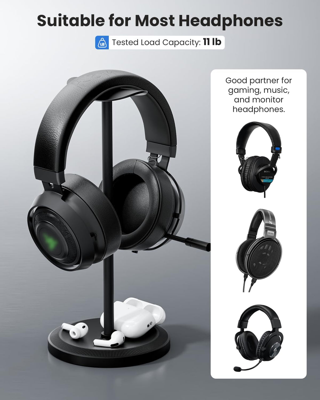 Headphone Stand, Desktop Headset Holder, Black - Image 2