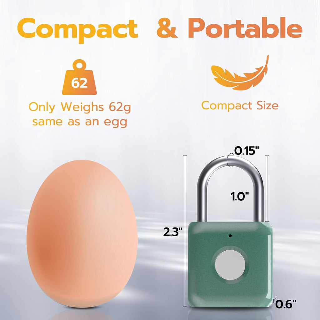 Fingerprint Padlock, Smart Metal Keyless Fingerprint Lock, Waterproof, USB Rechargeable, for Gym, School, Luggage, Backpack, Suitcase, Green - Image 6