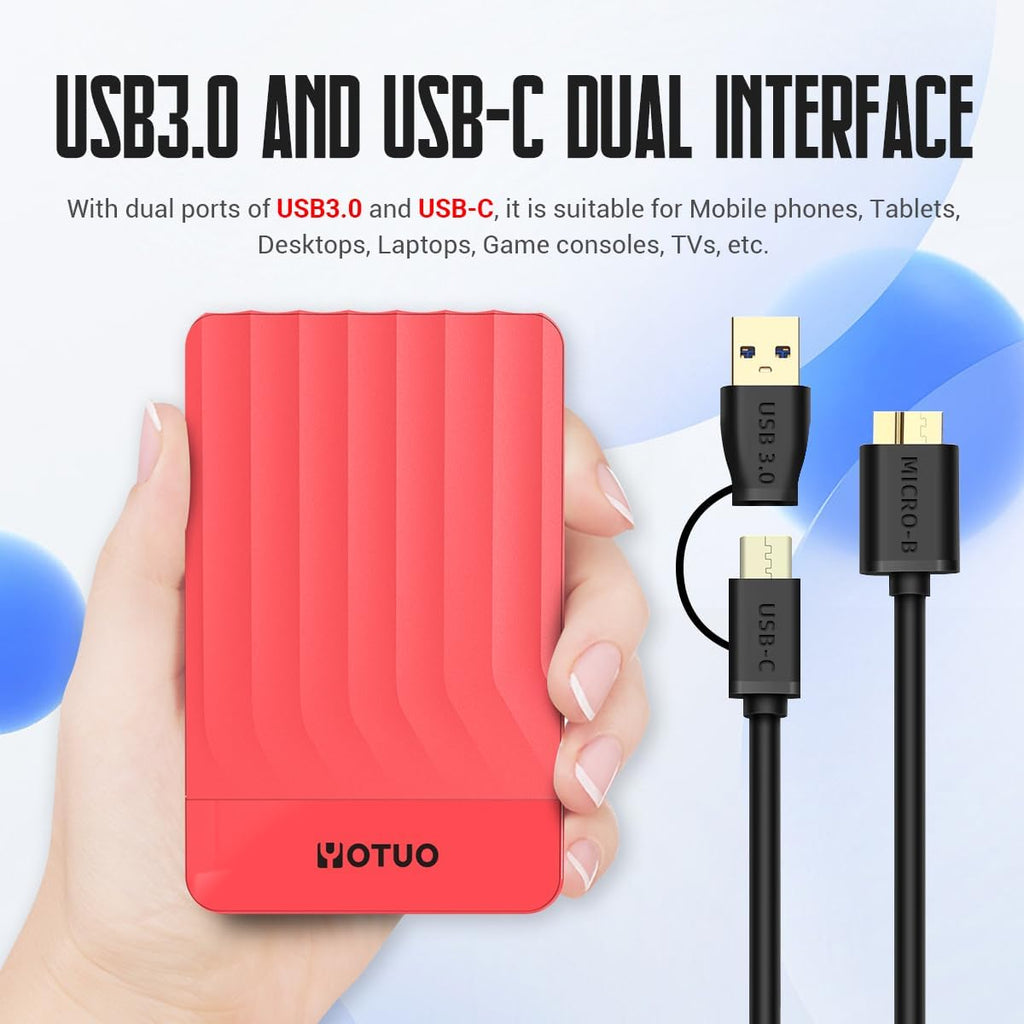 YOTUO 320GB External Hard Drive, Portable Storage Expansion HDD, USB 3.0 & USB-C for PC, Mac, Desktop, Laptop, Smartphone, PS4, Xbox One, Xbox 360, Office & Game, Red - Image 3