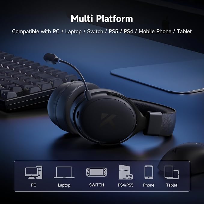 MCHOSE V9 PRO Wireless Gaming Headset 7.1 Surround Sound for PS5 PS4 PC SWITCH TOPSPEED Gaming Headphones with Noise Canceling Mic, 250Hr Battery, Low 15ms Latency, Lightweight, BT 5.3 FPS Games Black - Image 7