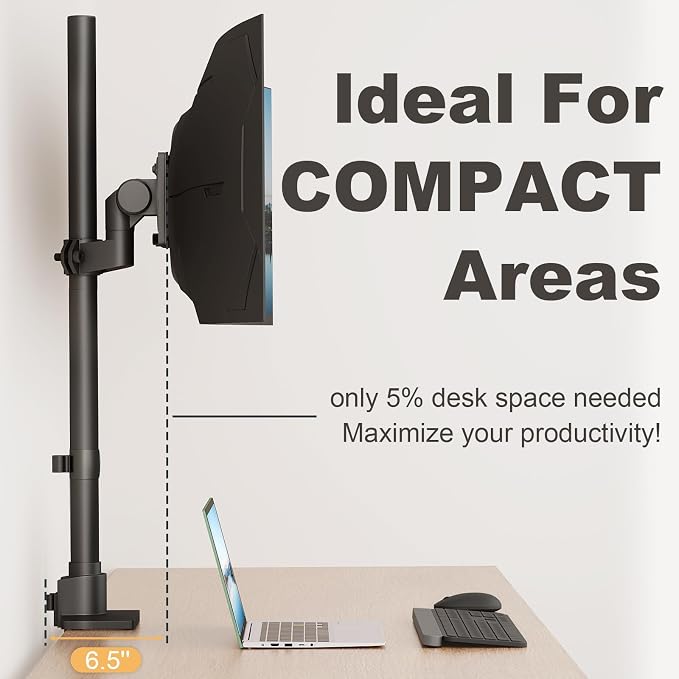 24-57'' Ultrawide Monitor Desk Mount, Extra Tall Aluminum Monitor Arm | Low Profile, Topside Clamp/Grommet Mounting, Tilt, Swivel, Rotate, Holds up to 59.4lbs, VESA 75x75/100x100 mm, Black - Image 5