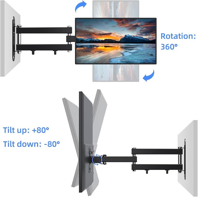 suptek TV Wall Mount Bracket Monitor arm TV Wall Mount Bracket Display arm Monitor Mount for 13-30" Adjustable up/Down, Left/Right Angle, 28.66lbs Load Capacity VESA75-100mm MA2776 - Image 7