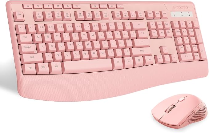 Wireless Keyboard and Mouse Combo, Full Size Ergonomic with Wrist Rest | 2.4GHz USB Receiver, 3 DPI Adjustable 6-Button Cordless Mouse for Computer, Laptop, PC, Windows by E-YOOSO