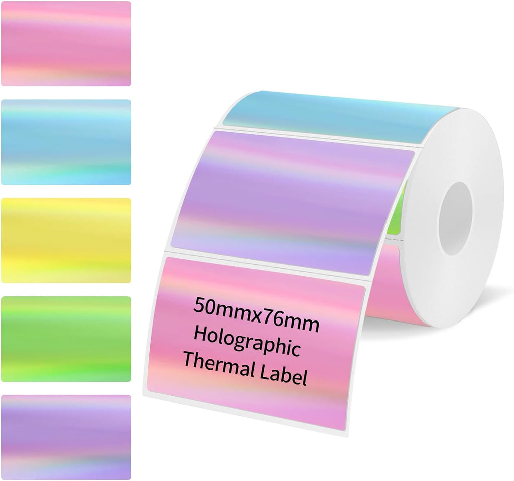 3x2 Inch Holographic Thermal Labels, Colorful Direct Thermal Stickers Label, Self-Adhesive Thermals Printer Sticker Labels, Perforation Line Design- 200Pcs/ 1 Roll by Yegawen