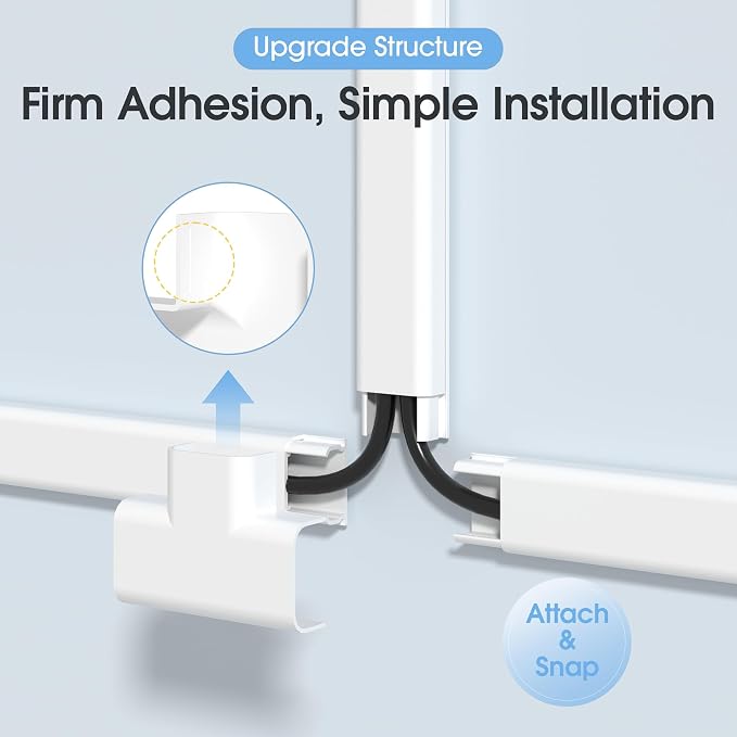 141in Cord Hdier for Wall, Paintable Wire Covers for 2 Cords TV on Wall, Medium Cable Management Kit, Cable Hiding for Wall White, W0.95in H0.47in - Image 3
