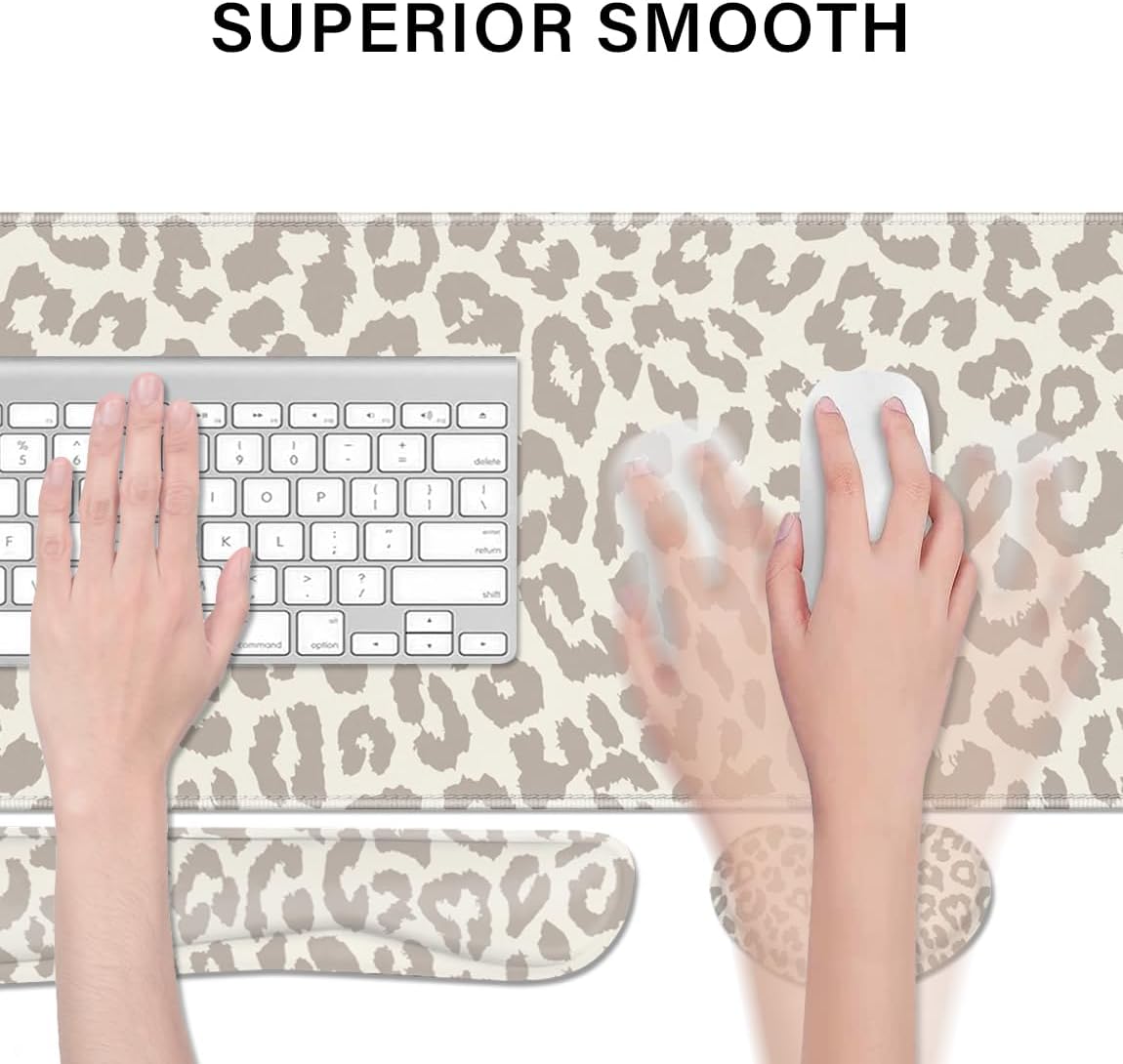 Cheetah Desk Pad and Keyboard Wrist Rest, Large Mouse Pad + Keyboard Pad+Mouse Wrist Support, Non-Slip Desk Mat Protector for Office, Home 31.5×11.8 Inches Leopard - Image 2