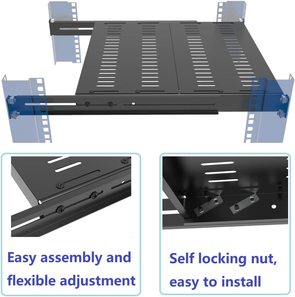 1U Vented 4-Post Adjustable Server Shelf -Mounting 16.5-29" D - Image 6