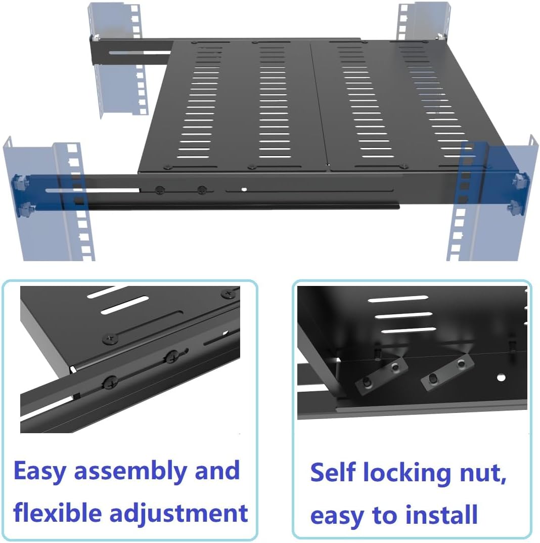 1U Vented 4-Post Adjustable Server Shelf -Mounting 16.5-29" D - Image 6
