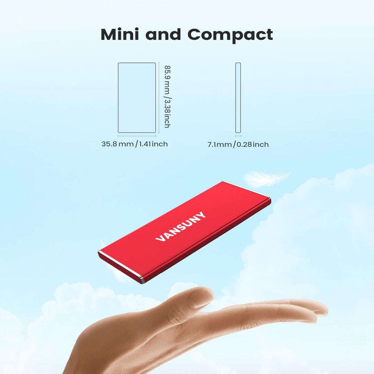 Vansuny 1TB Portable External SSD, USB 3.1 Gen2 540MB/s High-Speed Data ssd External Hard Drive USB C, Metal Mini Portable External Solid State Drive, Red - Image 3