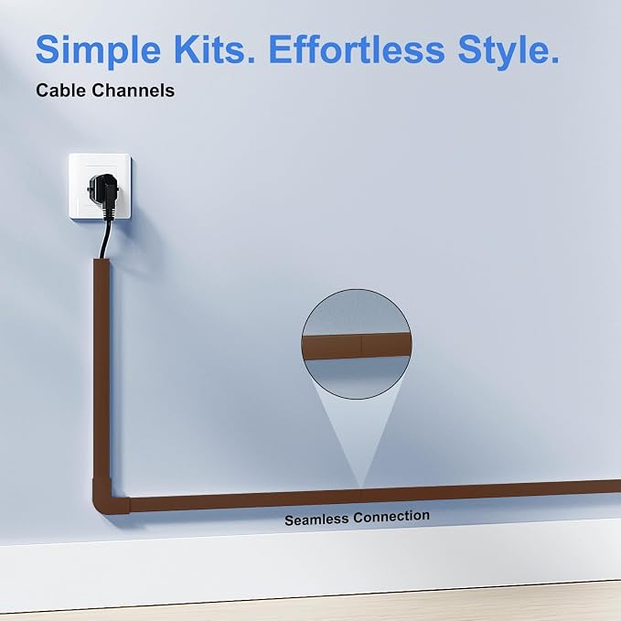Yecaye Cord Covers for Wires on Wall, 113in, W0.95in H0.55in, Brown | TV Cord Hider, Medium Cord Organizer for 2-3 Wires, Cable Management Kit, Easy Install - Image 8