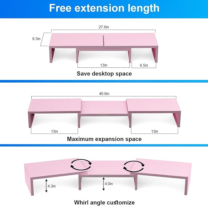 Desk Organizers and Accessories, Dual Monitor Stand Riser, Monitor Desk Shelf for Desktop Organization (Pink) - Image 5