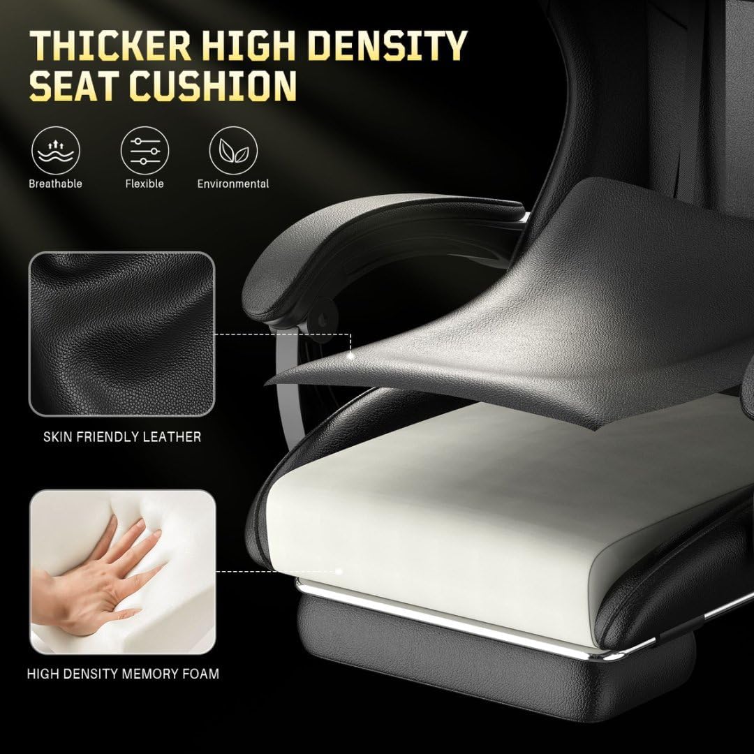Bigzzia Gaming Chair with Footrest, Lumbar Massage for Adults & Kids, Black - Image 6