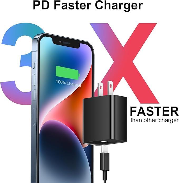 iPhone 17 16 15 Charger Fast Charging 3+3Pack 20W USB C Wall Charger with 6FT Fast Charging Cable Compatible with iPhone 17/17 Air/17 Pro/17 Pro Max/iPhone 16/15 Series, iPad Pro/AirPods -Black - Image 2