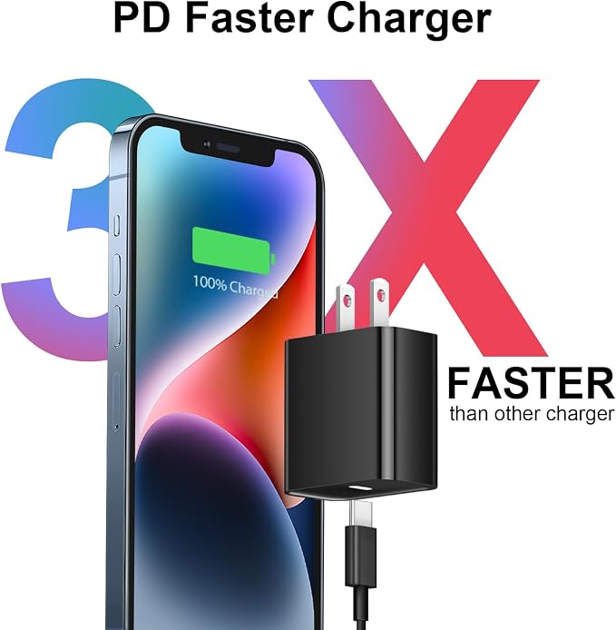 iPhone 17 16 15 Charger Fast Charging 2+2Pack 20W USB C Wall Charger with Extra Long 10FT Fast Charging Cable Compatible with iPhone 17/17 Air/17 Pro/17 Pro Max/iPhone 16/15 Series, iPad Pro -Black - Image 2