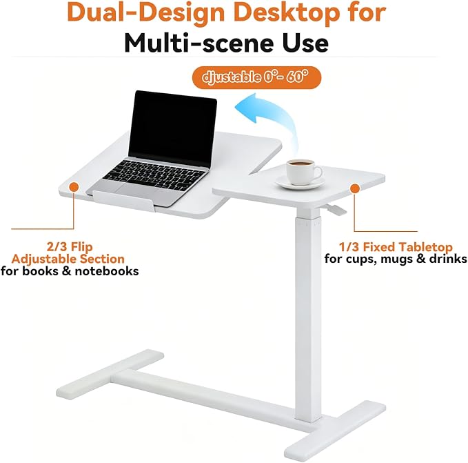 Height Adjustable Rolling Laptop Desk, Portable Mobile Standing Workstation with Tiltable Top for Home Office Classroom, White - Image 5