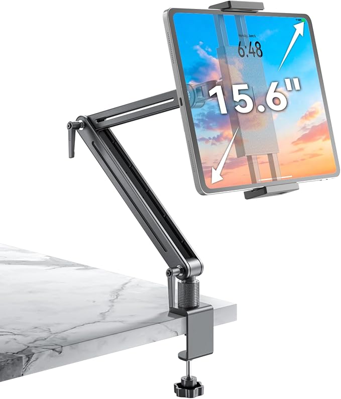 Jakeko 15.6" Portable Monitor Stand Tablet Arm Mount Holder Built-in Wrench | Tool-Free Hand Knobs,Aluminum,60-Second Setup,Tablet iPad Ready,All-Metal Joint,Zero Wobble by Jakeko