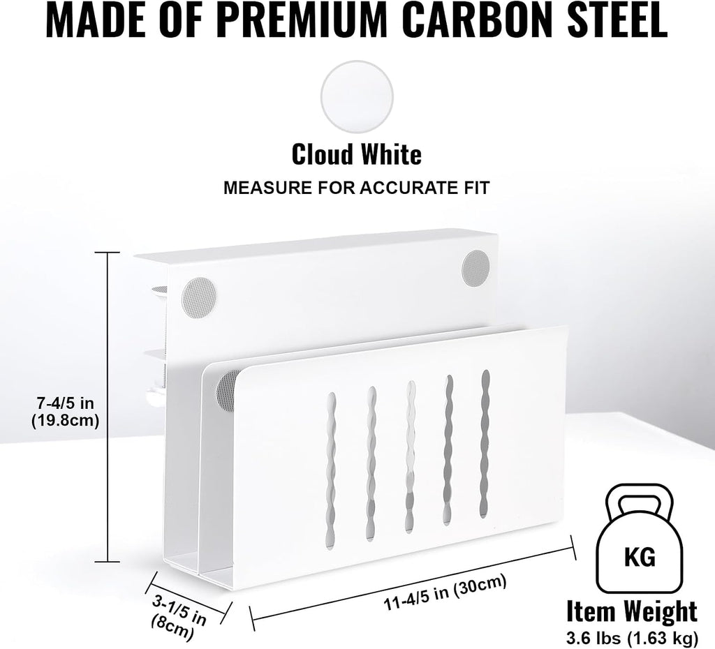 2 Tie Desk Side Storage, Under Desk Laptop Holder, White - Image 5